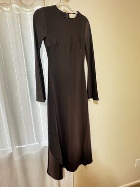 Classic Long Sleeve Brown Satin Women's Dress